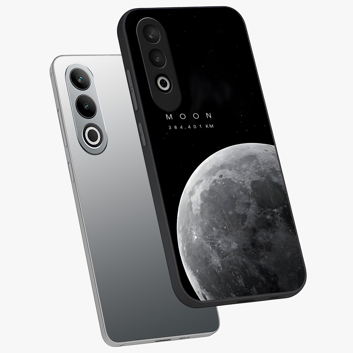 Cosmic Moon Glow Glass Case for 1+Nord Ce 4 angled mockup showcasing glossy finish and luminous night design