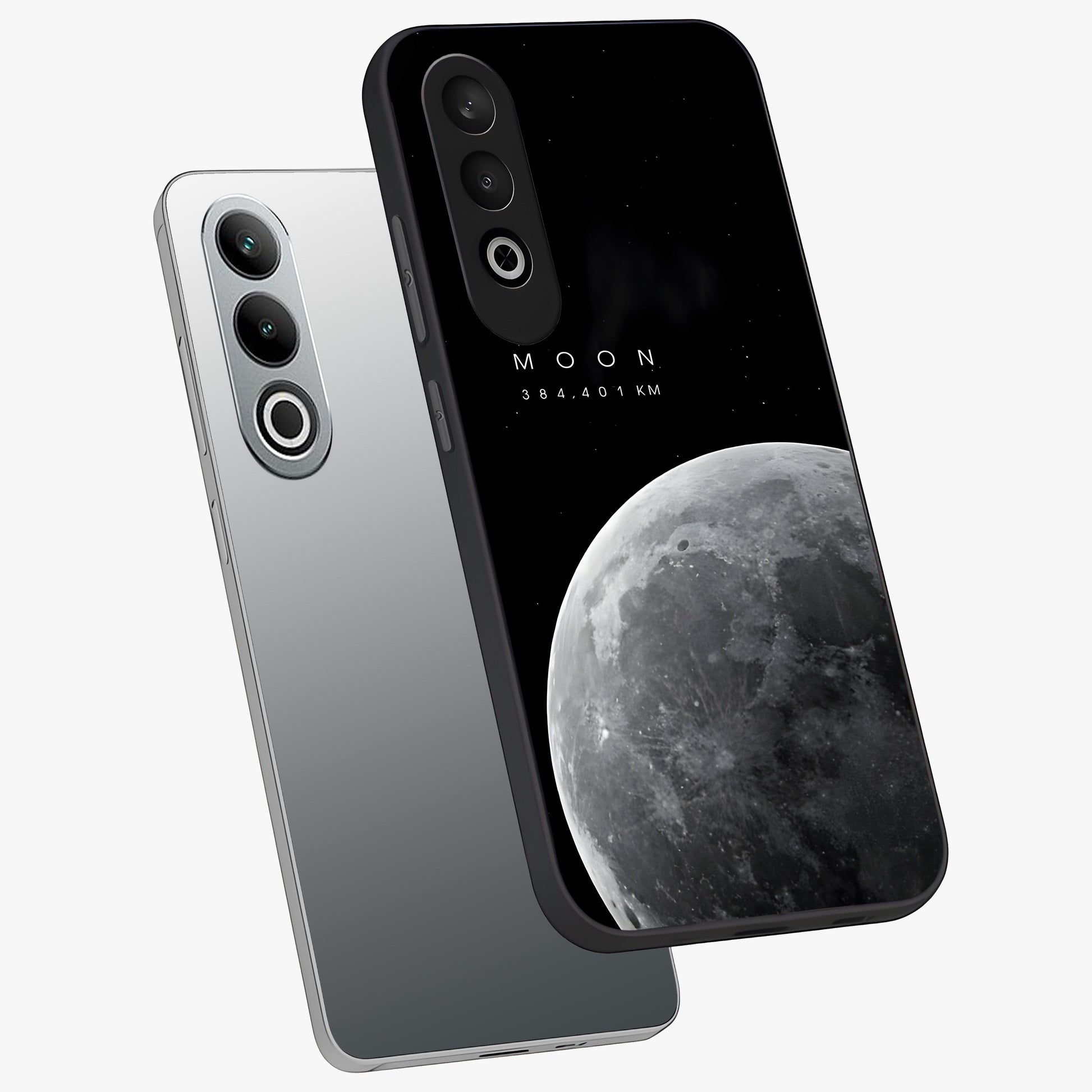 Cosmic Moon Glow Glass Case for 1+Nord Ce 4 angled mockup showcasing glossy finish and luminous night design