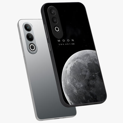 Cosmic Moon Glow Glass Case for 1+Nord Ce 4 angled mockup showcasing glossy finish and luminous night design