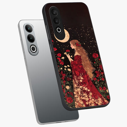 Crimson Dreams Glass Case for 1+Nord Ce 4 angled mockup showcasing glossy finish and deep crimson gradients