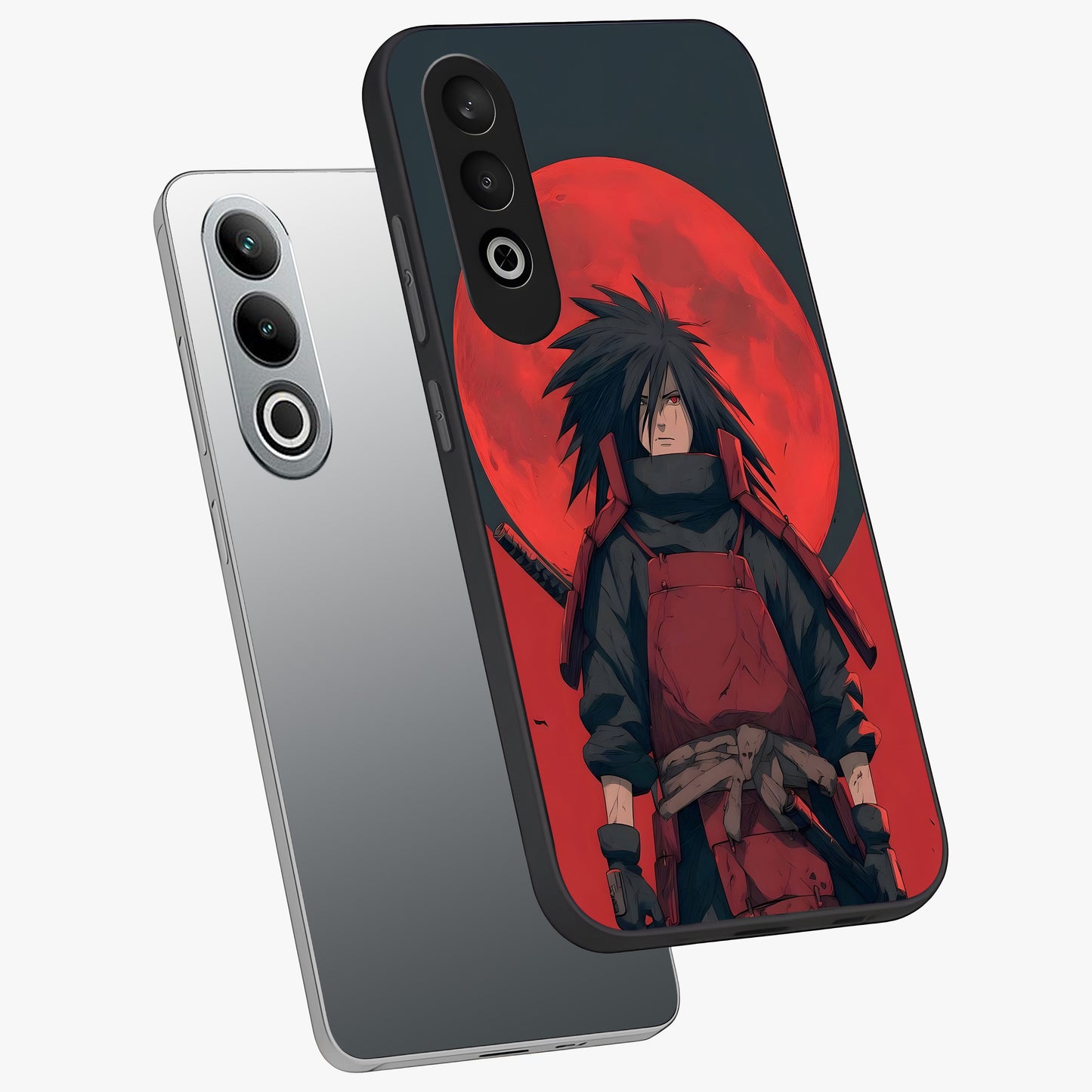 Crimson Moon Warlord Glass Case for 1+Nord CE 4 angled mockup showcasing glossy finish and intense dark red tones