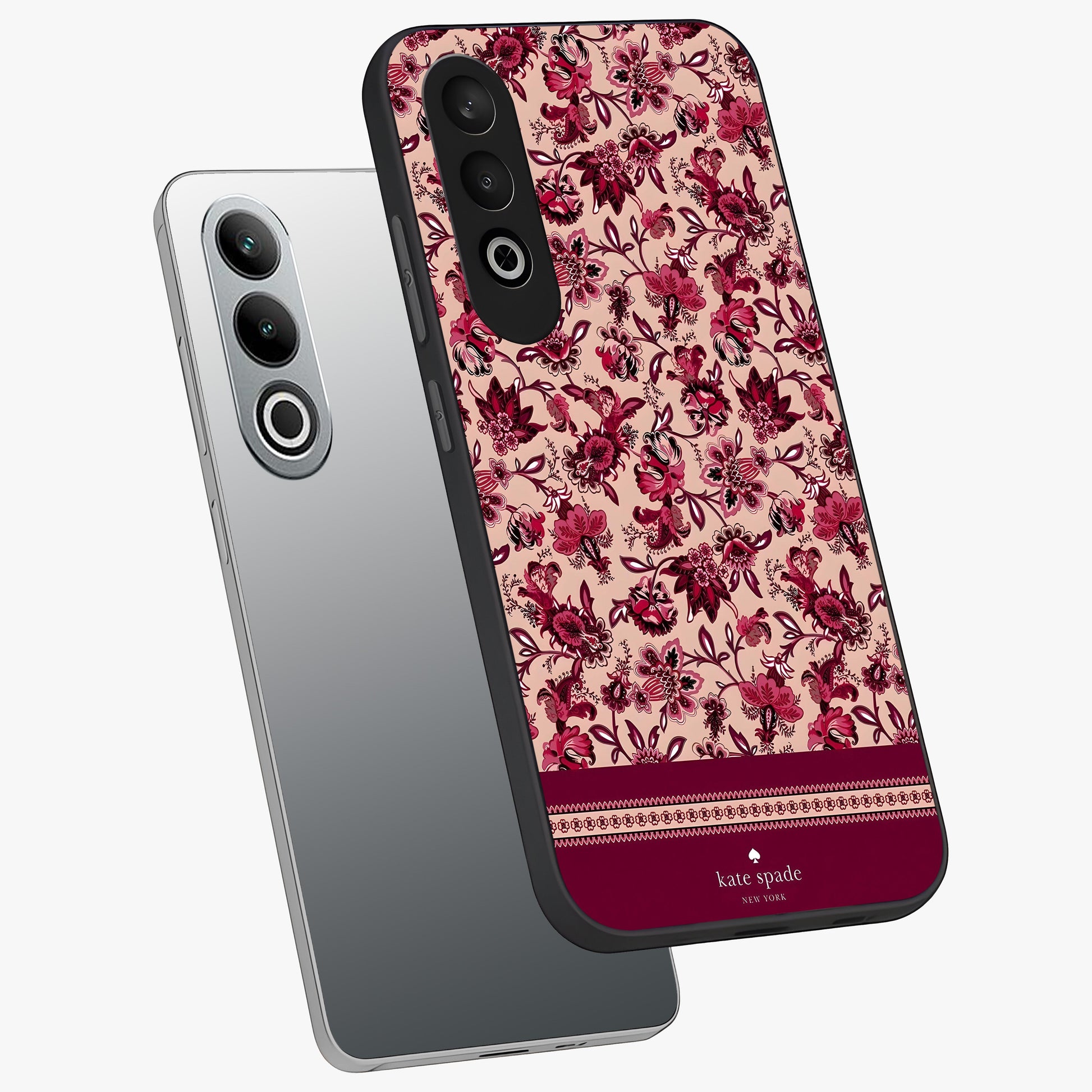 Crimson Rose Charm Glass Case for 1+Nord CE 4 angled mockup showcasing glossy finish and romantic floral detailing