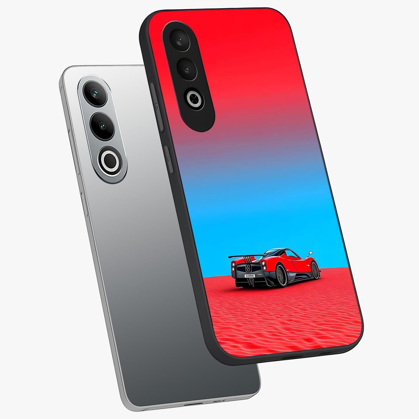 Crimson Speed Mirage Glass Case for 1+Nord CE 4 angled mockup showcasing glossy finish and dynamic speed detailing