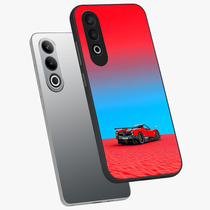 Crimson Speed Mirage Glass Case for 1+Nord CE 4 angled mockup showcasing glossy finish and dynamic speed detailing