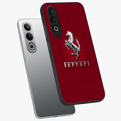 Crimson Stallion Prestige Glass Case for 1+Nord CE 4 angled mockup showcasing glossy finish and bold equestrian detailing