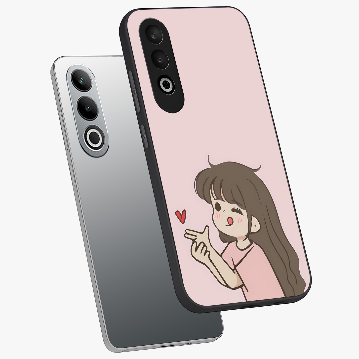 Cute Kiss Heart Glass Case for 1+Nord Ce 4 angled mockup showcasing glossy finish and soft pastel tones