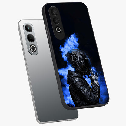 Cyber Sentinel Protocol Glass Case for 1+Nord Ce 4 angled mockup showcasing glossy finish and high tech neon detailing