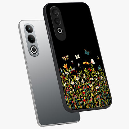 Dark Bloom Wonderland Custom Name Glass Case for 1+Nord CE 4 angled mockup showcasing glossy finish and rich bloom textures