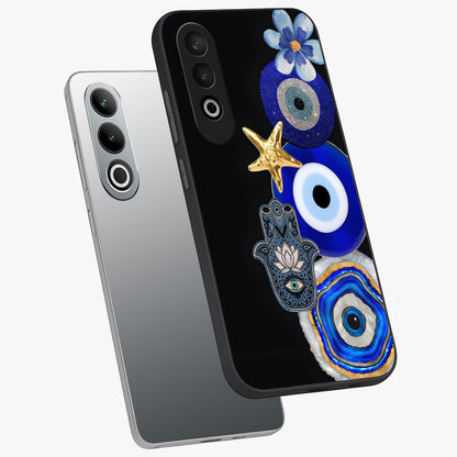 Divine Eye Bloom Glass Case for 1+Nord CE 4 angled mockup showcasing glossy finish and vibrant protective detailing
