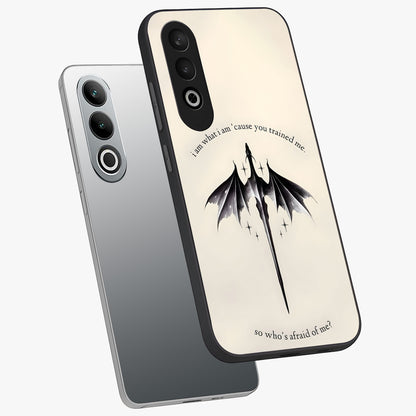 Dragon Quote Art Glass Case for 1+Nord CE 4 angled mockup showcasing glossy finish and powerful fantasy detailing