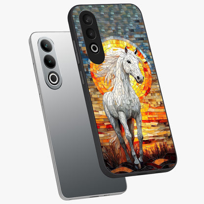 Elected Horse Glass Case for 1+Nord Ce 4 angled mockup showcasing glossy finish and dynamic equestrian detailing