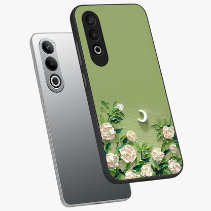 Emerald Bloom Calm Glass Case for 1+Nord Ce 4 angled mockup showcasing glossy finish and rich green tones