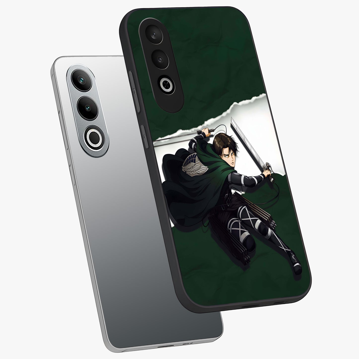 Emerald War Vanguard Glass Case for 1+Nord Ce 4 angled mockup showcasing glossy finish and bold fantasy detailing