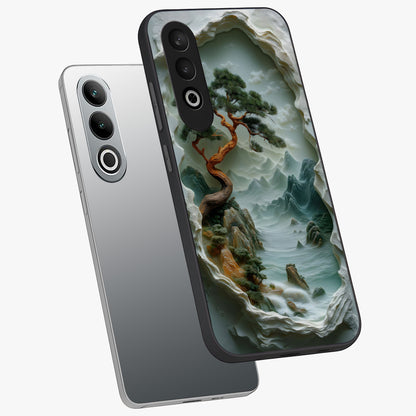 Eternal Nature Spirit Glass Case for 1+Nord CE 4 angled mockup showcasing glossy finish and calming botanical tones