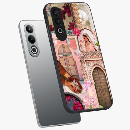 Floral Courtyard Muse Glass Case for 1+Nord CE 4 angled mockup showcasing glossy finish and delicate bloom detailing