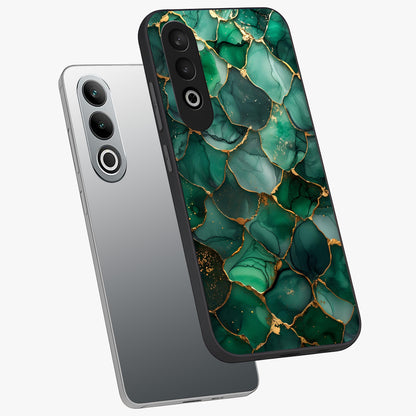 Geometric Polyester Pattern Glass Case for 1+Nord CE 4 angled mockup showcasing glossy finish and clean structured detailing