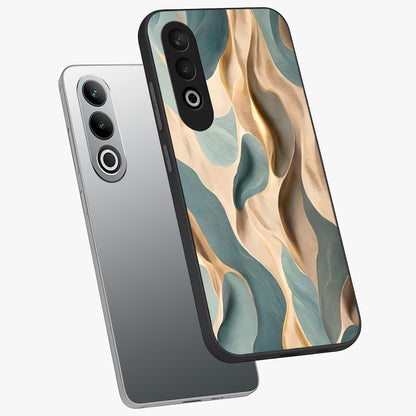 Golden Dune Waves Glass Case for 1+Nord CE 4 angled mockup showcasing glossy finish and smooth wave textures