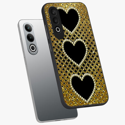 Golden Heart Glow Glass Case for 1+Nord CE 4 angled mockup showcasing glossy finish and radiant warm tones