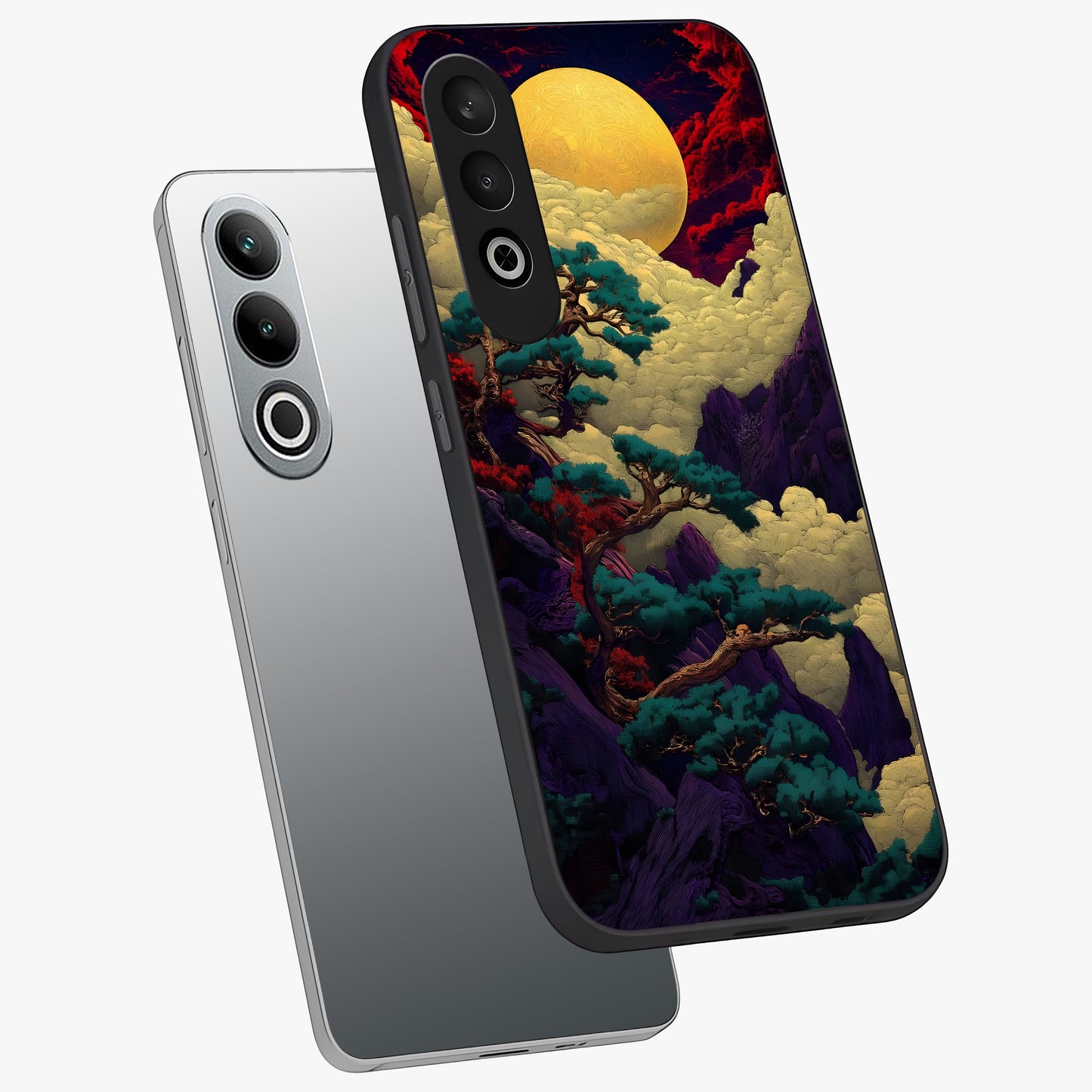 Golden Moon Horizon Glass Case for 1+Nord CE 4 angled mockup showcasing glossy finish and warm gradient tones