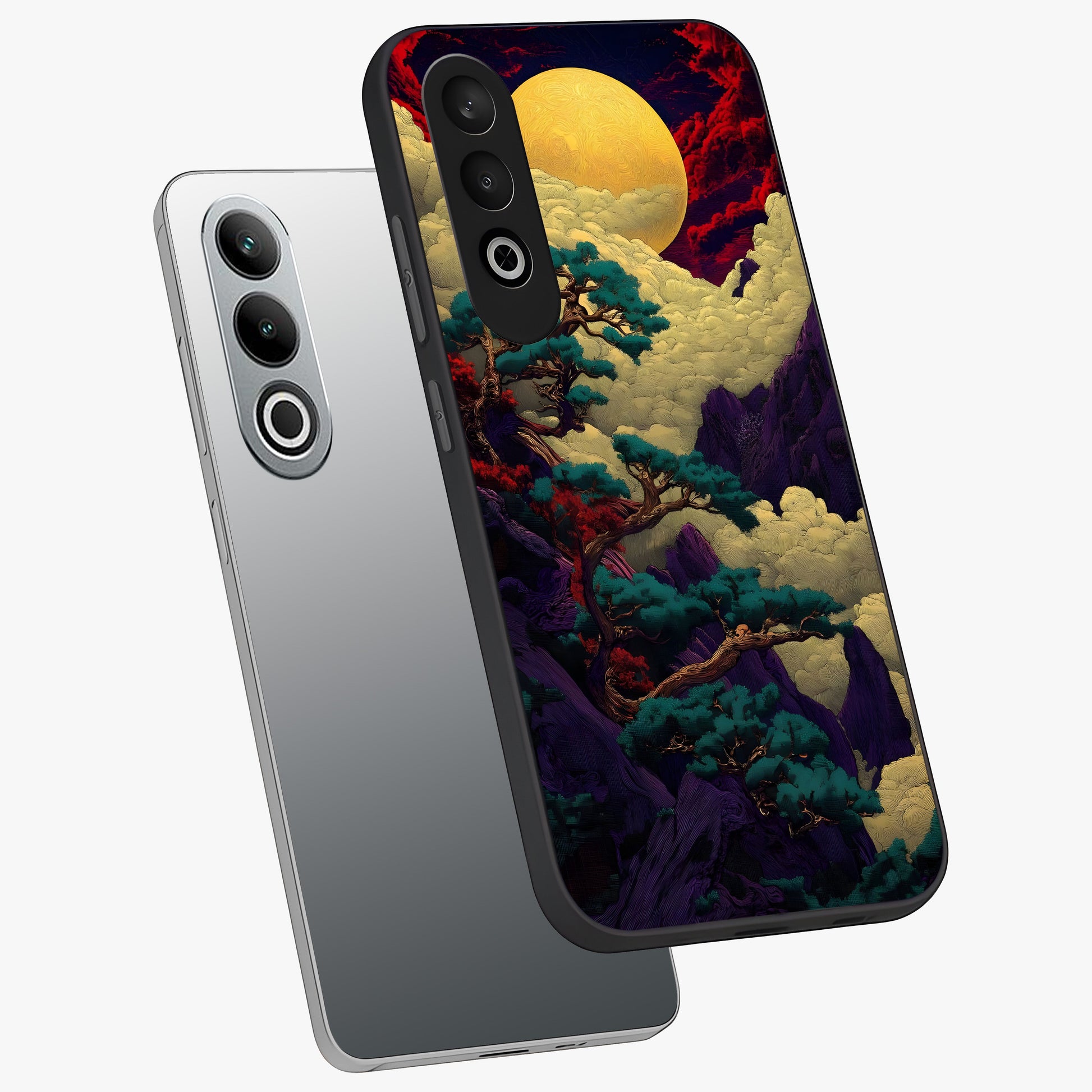 Golden Moon Horizon Glass Case for 1+Nord CE 4 angled mockup showcasing glossy finish and warm gradient tones