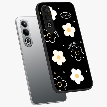 Happy Day Daisy Glass Case for 1+Nord CE 4 angled mockup showcasing glossy finish and vibrant bloom tones