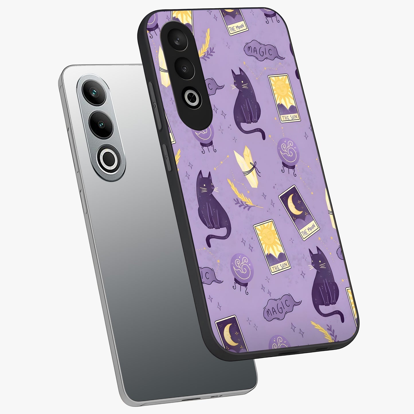 Humble Magic Cats Glass Case for 1+Nord CE 4 captured at a warm angle highlighting playful magical details, gloss, and edge clarity.