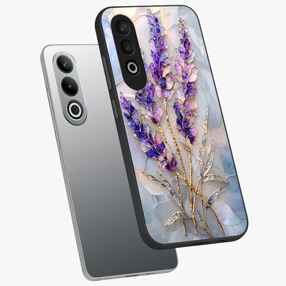 Lavender Dream Glow Glass Case for 1+Nord CE 4 angled mockup showcasing glossy finish and luminous purple gradients