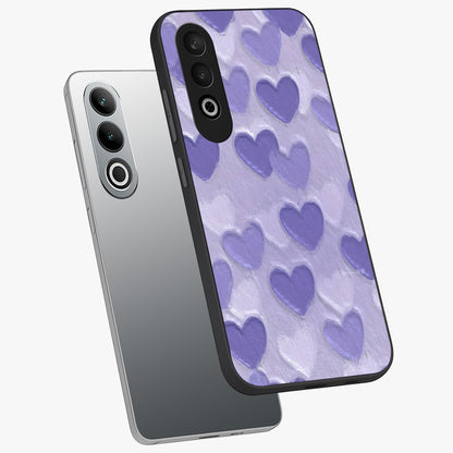 Lavender Paper Hearts Glass Case for 1+Nord CE 4 angled mockup showcasing glossy finish and playful pastel detailing