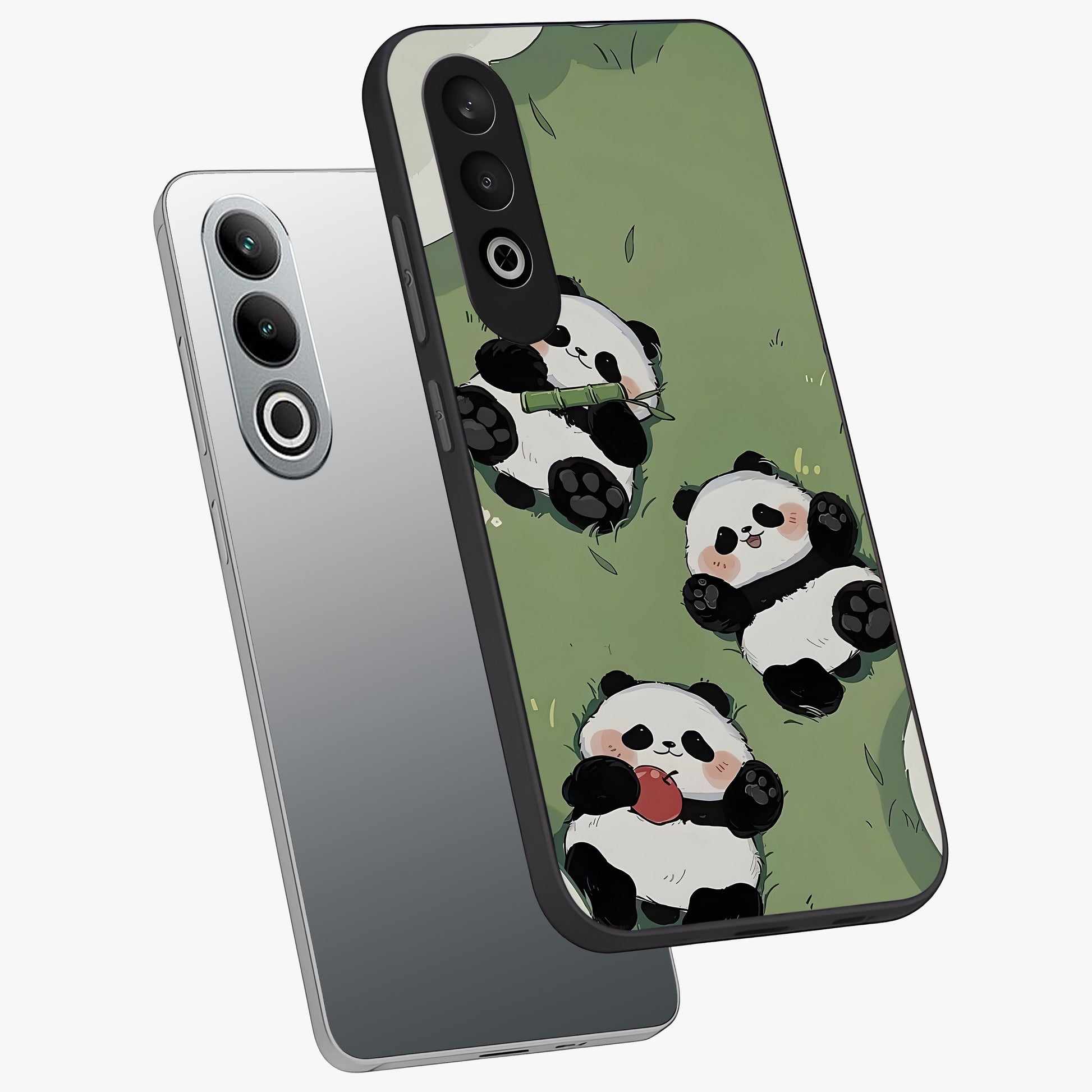 Lazy Panda Picnic Glass Case for 1+Nord CE 4 angled mockup showcasing glossy finish and vibrant cartoon detailing