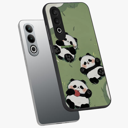 Lazy Panda Picnic Glass Case for 1+Nord CE 4 angled mockup showcasing glossy finish and vibrant cartoon detailing