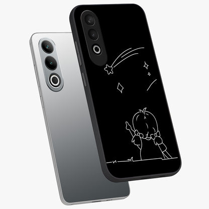 Line Art Girl With Shooting Stars Glass Case for 1+Nord Ce 4 angled mockup showcasing glossy finish and refined artistic detailing