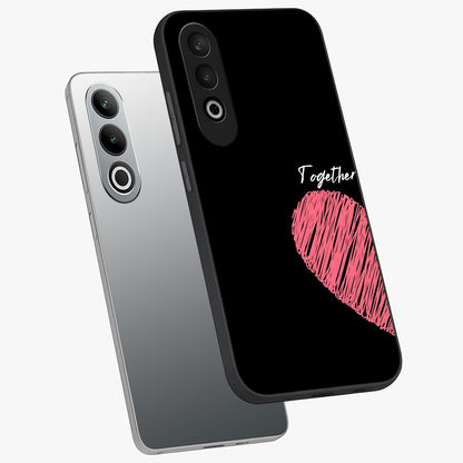 Love Forever Together Left Glass Case for 1+Nord CE 4 angled mockup showcasing glossy finish and soft love inspired tones