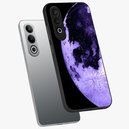 Lunar Glow in Violet Glass Case for 1+Nord CE 4 angled mockup showcasing glossy finish and soft purple gradients