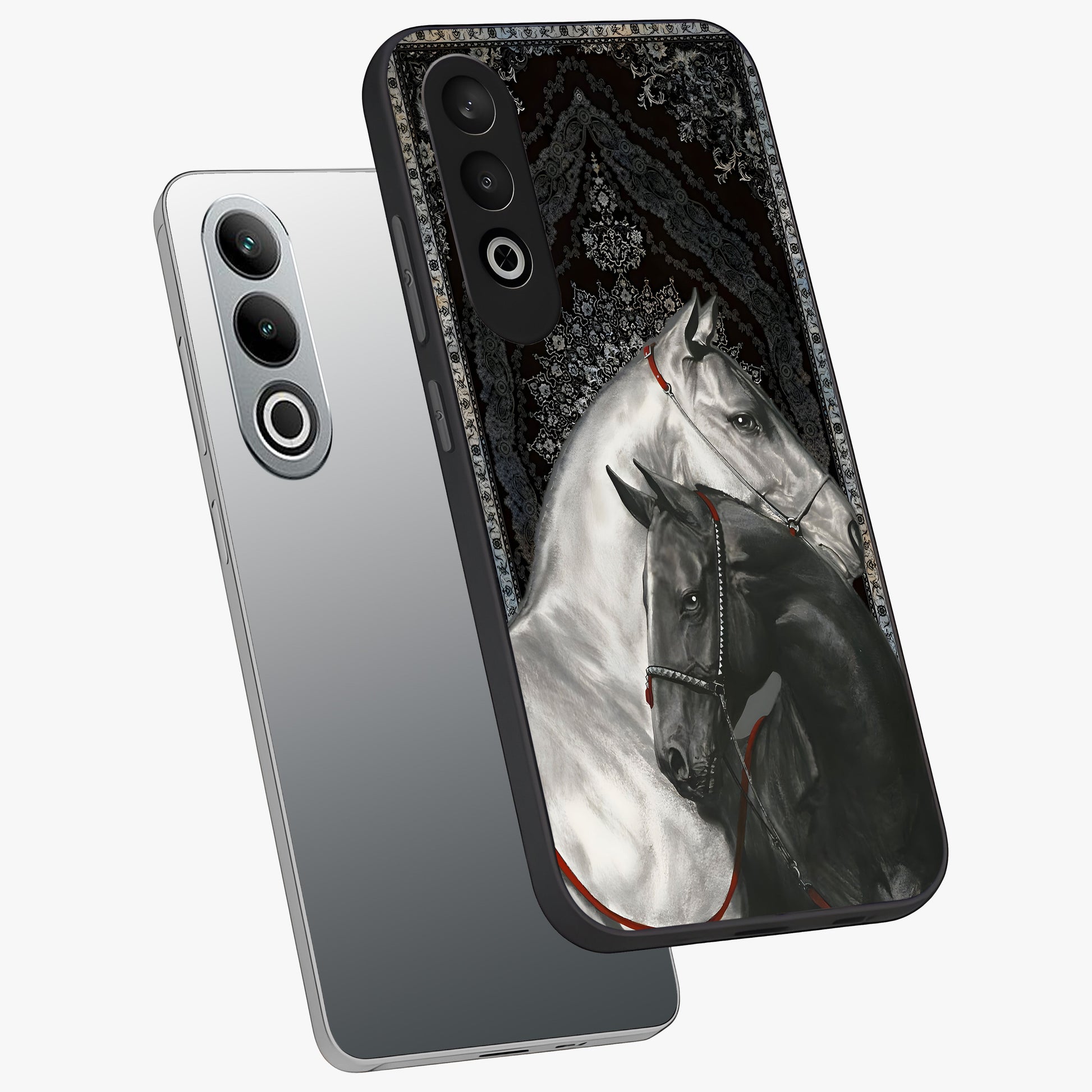 Majestic Ride Legacy Glass Case for 1+Nord CE 4 angled mockup showcasing glossy finish and strong graphic detailing