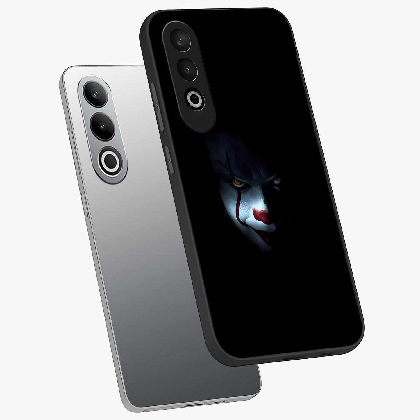 Midnight Madness Smile Glass Case for 1+Nord CE 4 angled mockup showcasing glossy finish and dramatic detailing