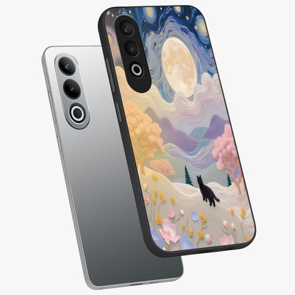 Moonlit Petal Path Glass Case for 1+Nord CE 4 angled mockup showcasing glossy finish and dreamy gradient tones