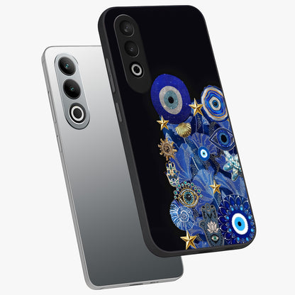 Mystic Ocean Eye Glass Case for 1+Nord CE 4 angled mockup showcasing glossy finish and fluid wave detailing