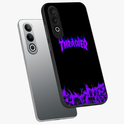 Neon Flame Riot Glass Case for 1+Nord CE 4 angled mockup showcasing glossy finish and high contrast colors