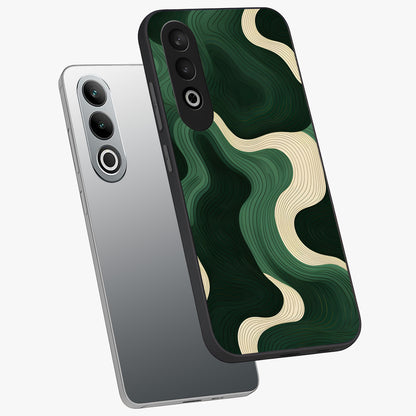 Organic Swirl Design Glass Case for 1+Nord CE 4 angled mockup showcasing glossy finish and smooth gradient tones