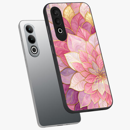 Petal Luxe Bloom Glass Case for 1+Nord CE 4 angled mockup showcasing glossy finish and vibrant bloom accents