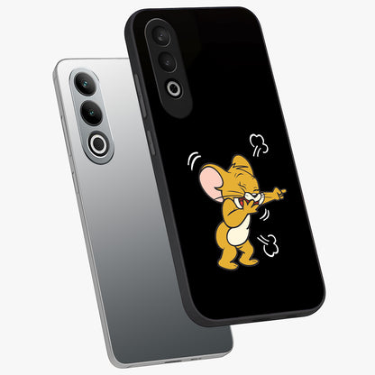 Playful Jerry Vibes Glass Case for 1+Nord Ce 4 angled mockup showcasing glossy finish and vibrant character detailing