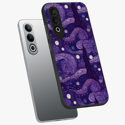 Purple Swirls Glass Case for 1+Nord CE 4 angled mockup showcasing glossy finish and smooth gradient detailing