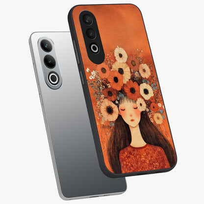 Radiant Flower Thoughts Glass Case for 1+Nord CE 4 angled mockup showcasing glossy finish and pastel bloom detailing