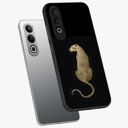 Regal Leopard Glass Case for 1+Nord CE 4 angled mockup showcasing glossy glass finish and detailed animal textures