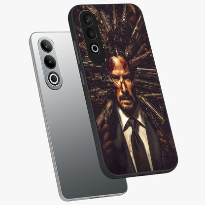 Relentless Shadow Assassin Glass Case for 1+Nord CE 4 angled mockup showcasing glossy finish and dramatic shadow detailing