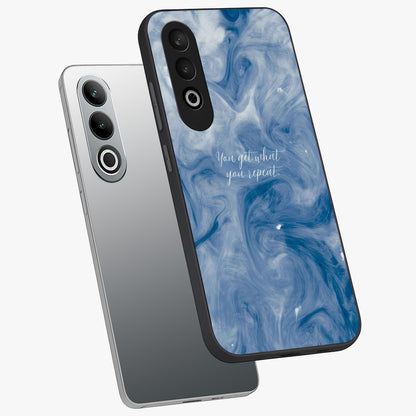 Repeat Your Destiny Glass Case for 1+Nord CE 4 angled mockup showcasing glossy finish and clean modern detailing