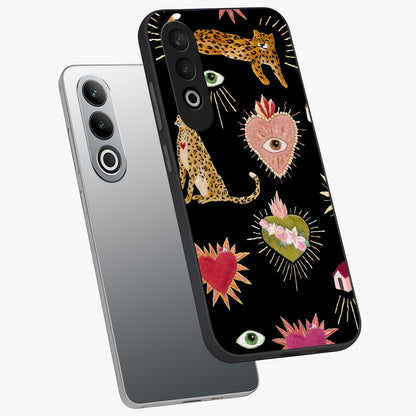 Sacred Jungle Heart Glass Case for 1+Nord CE 4 angled mockup showcasing glossy finish and rich green tones