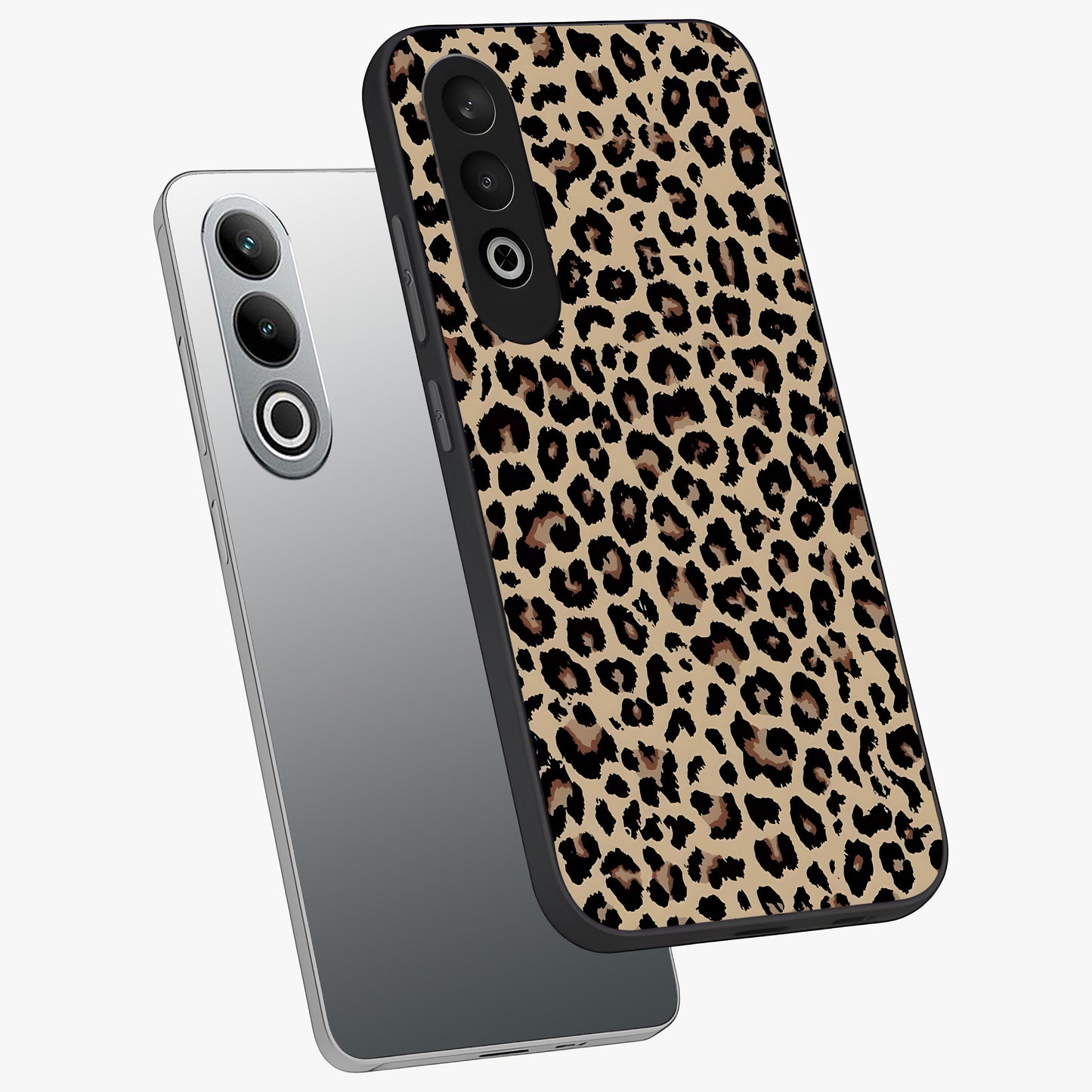 Savage Chic Pattern Glass Case for 1+Nord CE 4 angled mockup showcasing glossy finish and modern graphic detailing