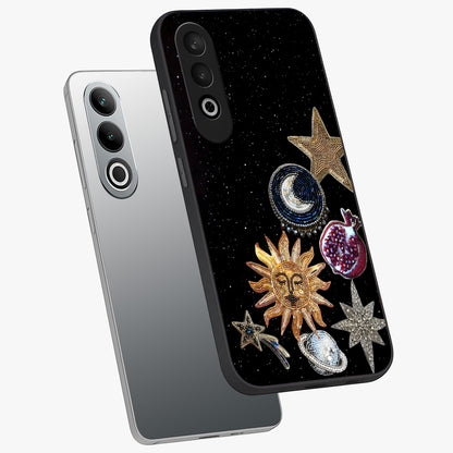 Scarlet Sky Flight Glass Case for 1+Nord CE 4 angled mockup showcasing glossy glass finish and vibrant sunset gradients