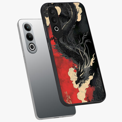 Shadow Dragon Fury Glass Case for 1+Nord CE 4 angled mockup showcasing glossy finish and powerful fantasy detailing